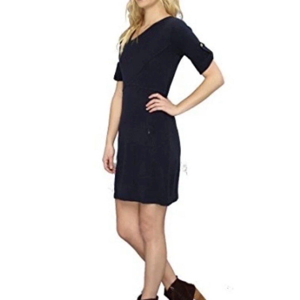 BCBGMaxazria “GENIE” lambswool sweater dress XS black roll-tab sleeve